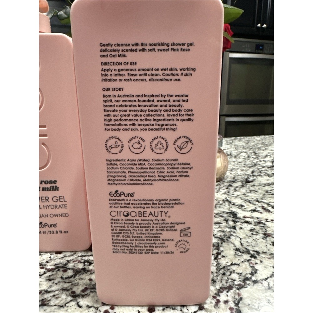 3 Ciroa Nourishing Shower Gel with Pink Rose & Oat Milk 33.8 fl oz Australian - Picture 2 of 3